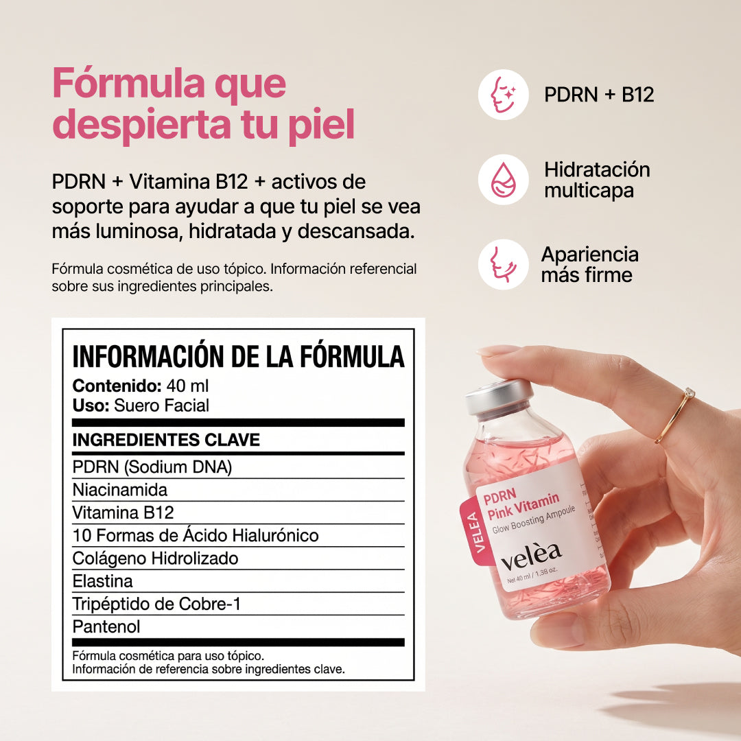 Velèa Pink Vitamin Serum energizante con PDRN y vitamina B12